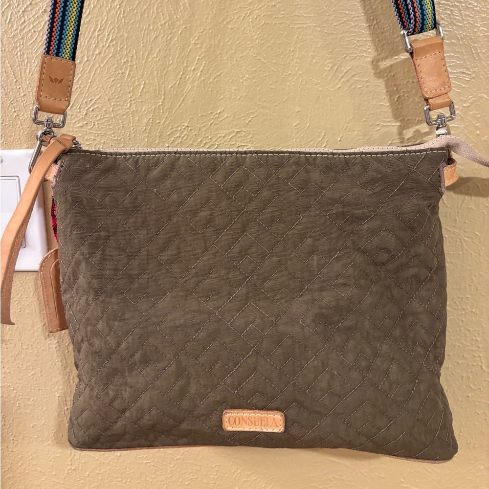 Consuela Olive Quilted Crossbody with Multicolor Strap
